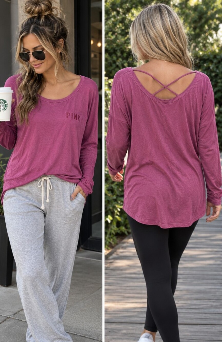 PINK Victoria's Secret Mauve Pink Crisscross Back Long-Sleeve Tee